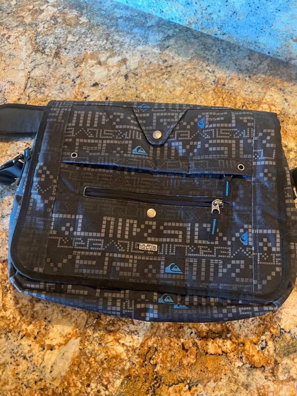 Quiksilver Black Messenger Bag with Blue Accents